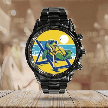 Discover Sea Turtle Chillin on the Beach Calendar Steel Band Watch