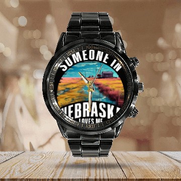 Discover Someone In Nebraska Loves Me Calendar Steel Band Watch