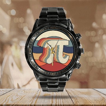 Discover Vintage Pi Day Math 70s 80s Retro Pi Symbol Calendar Steel Band Watch