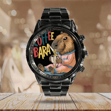 Discover Coffeebara Capybara Coffedrinker Calendar Steel Band Watch