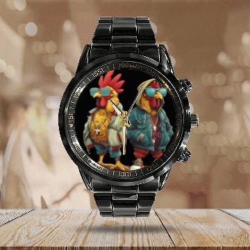 Discover Streetwear-clad chickens with style Calendar Steel Band Watch