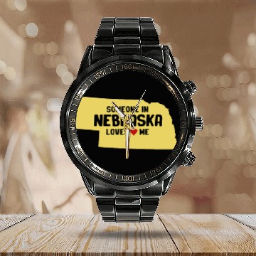 Discover Someone In Nebraska Loves Me Calendar Steel Band Watch