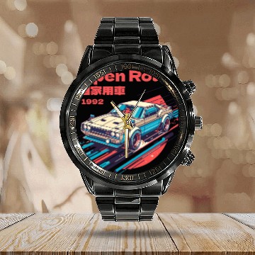 Discover Retro Racing Car Japan Calendar Steel Band Watch