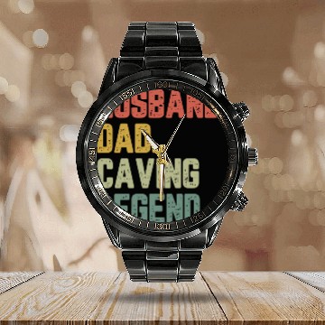 Discover Husband Dad Caving Legend Funny Father Calendar Steel Band Watch