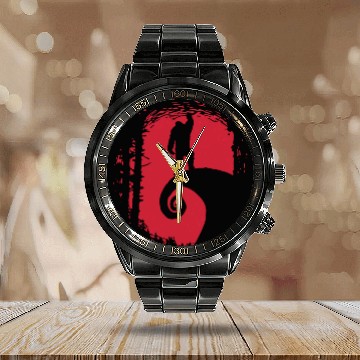 Discover In The Red Forest With Bigfoot Calendar Steel Band Watch