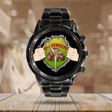 Discover Super farmer Open Chest tractor love Agriculture C Calendar Steel Band Watch