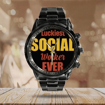Discover Luckiest Social Worker Ever Funny Psychology Calendar Steel Band Watch