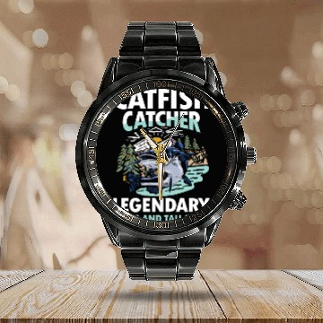Discover Catfish Catcher Legendary Lures and Tall Tales Calendar Steel Band Watch