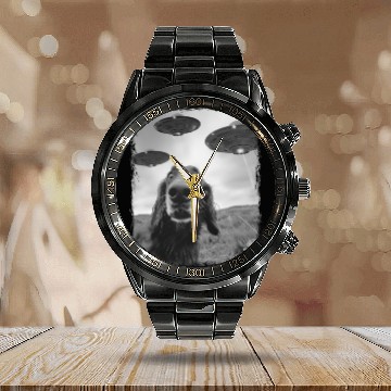 Discover Irish Setter Dog UFO Alien Extraterrestrial Selfie Calendar Steel Band Watch