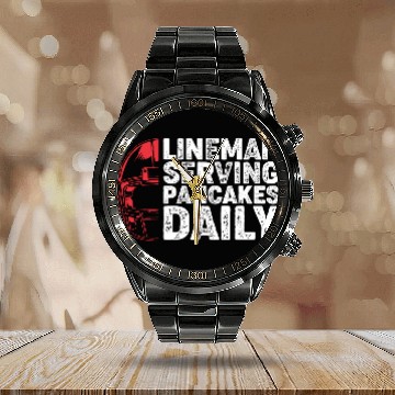 Discover Lineman Serving Pancakes Daily Football Lineman Calendar Steel Band Watch