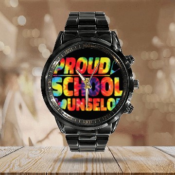 Discover School Counselor Tie Dye Proud Calendar Steel Band Watch