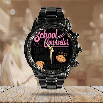 Discover School Counselor Pun Cookie School Calendar Steel Band Watch