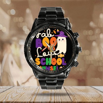 Discover School Counselor Halloween Ghost Calendar Steel Band Watch