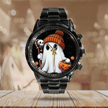 Discover Bruh Ghost Halloween Calendar Steel Band Watch