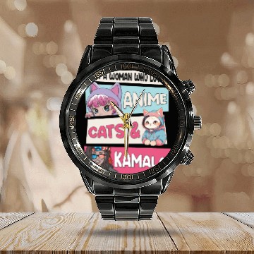 Discover Cat Ladies for Kamala - Anime, Cats and Kamala 24 Calendar Steel Band Watch