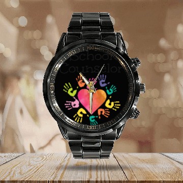 Discover School Counselor Heart Calendar Steel Band Watch