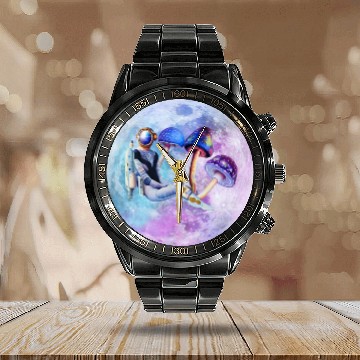 Discover Astronaut with mushrooms Calendar Steel Band Watch