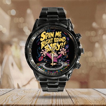 Discover Comic style spin me right round baby | turntable Calendar Steel Band Watch