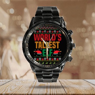 Discover World's Tallest Elf - Christmas Ugly Sweater Calendar Steel Band Watch