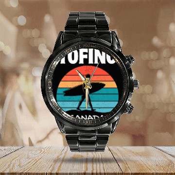 Discover TOFINO CANADA Surf Retro Sunset Surfing Summer Vac Calendar Steel Band Watch