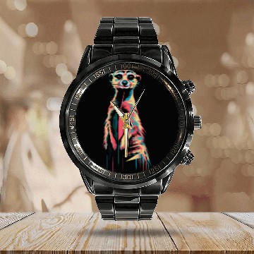 Discover Vibrant Meerkat Illustration Neon Colors Calendar Steel Band Watch