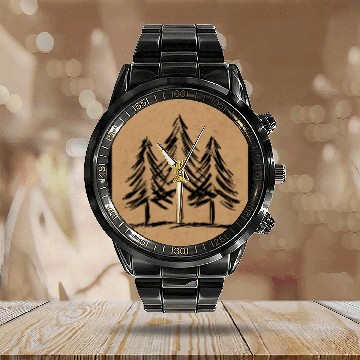 Discover Skinny pine trees Pine forest gift for nature hike Calendar Steel Band Watch