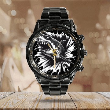 Discover Shark Sea Fish Lover Funny Design Calendar Steel Band Watch