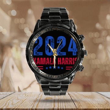Discover Kamala Harris 2024: The First Woman President Calendar Steel Band Watch