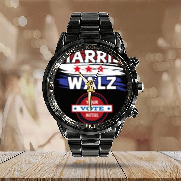 Discover Kamala Harris & Tim Walz: Your vote matters 2024 Calendar Steel Band Watch