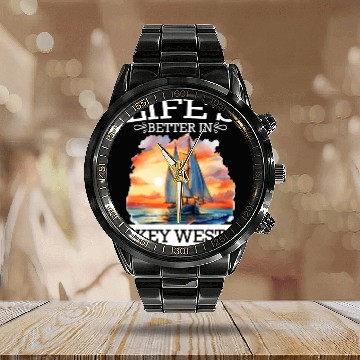 Discover Florida Sailing LIFE'S BETTER IN KEY-WEST Calendar Steel Band Watch