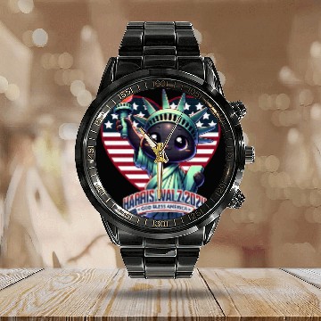 Discover Cute Cat as Statue of Liberty with Harris Walz Calendar Steel Band Watch
