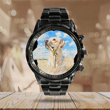 Discover Nature Labrador Retriever Field Art Lab Watercolor Calendar Steel Band Watch