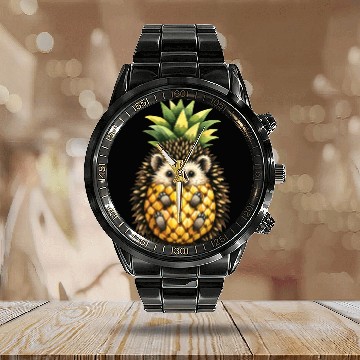Discover Spiky Pineapple Fruit Lover Funny Design Calendar Steel Band Watch