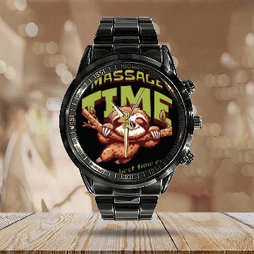 Discover Sloth Massage Time: Best Time Ever. Calendar Steel Band Watch