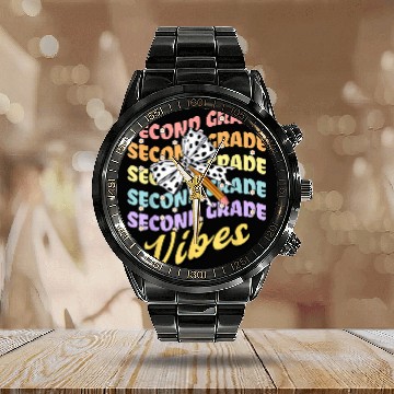 Discover Second 2nd Grade Vibes Teacher Coquette Bow Dalmat Calendar Steel Band Watch