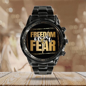Discover Freedom Over Fear Calendar Steel Band Watch