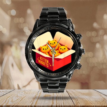 Discover Kitten Nuggets Food Pun Cat Lover Gift Chicken Nug Calendar Steel Band Watch