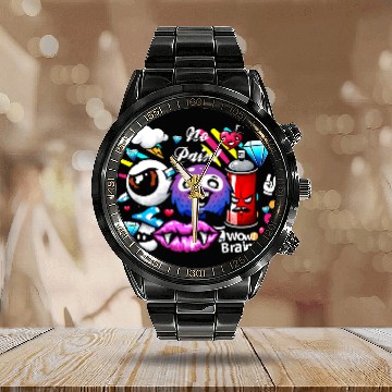 Discover Graffiti Sprayer Breakdance Painting Calendar Steel Band Watch