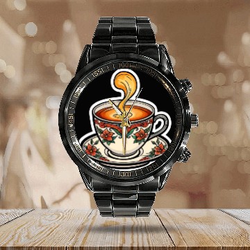 Discover Cup Of Tea Neo Traditional Calendar Steel Band Watch