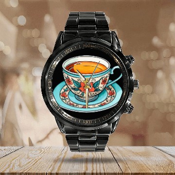 Discover Cup Of Tea Neo Traditional Calendar Steel Band Watch