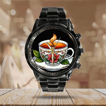 Discover Cup Of Tea Neo Traditional Calendar Steel Band Watch