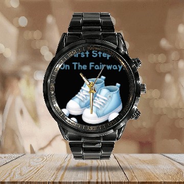 Discover First Steps on the Fairway - Blue Kids' Golf Shoes Calendar Steel Band Watch