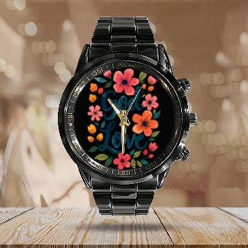 Discover God Is Love Christian Quote Flower Floral Theme Calendar Steel Band Watch
