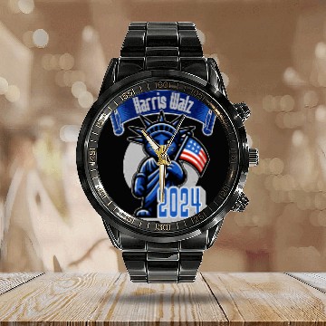 Discover Cat Lady Harris Walz Statue of Liberty 2024 Calendar Steel Band Watch