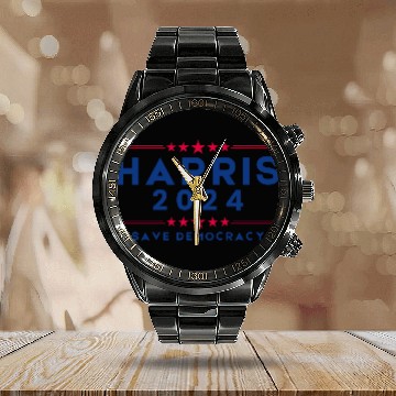 Discover Harris For President 2024 Save democracy Calendar Steel Band Watch