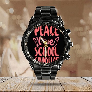 Discover School Counselor Girl Peace Love Calendar Steel Band Watch
