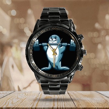Discover Seal fitness workout gym barbells training Calendar Steel Band Watch