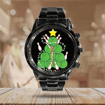 Discover Funny Bowling Christmas Tree Lights Xmas Sport Calendar Steel Band Watch