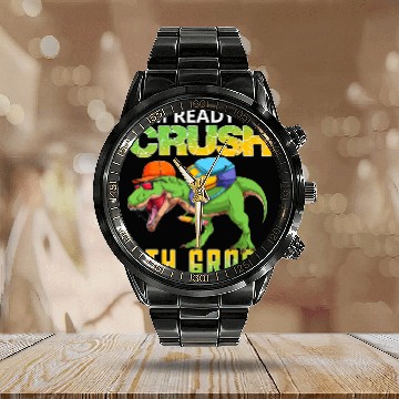 Discover Ready To Crush 5th Grade T Rex Dinosaur Back To Sc Calendar Steel Band Watch