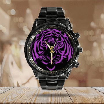 Discover Pink Liger Head Tiger Lion Cross Hybrid Animal Calendar Steel Band Watch